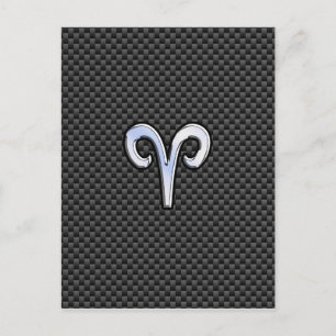 Aries Zodiac Sign on Charcoal Carbon Fibre Print Postcard