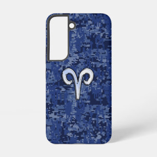 Aries Zodiac Sign on Navy Blue Camo Samsung Galaxy Case