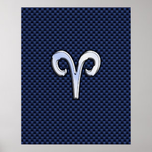 Aries Zodiac Sign on Navy Blue Carbon Fiber Print