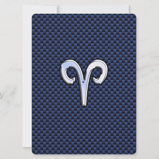 Aries Zodiac Sign on Navy Blue Carbon Fibre Print (Front)