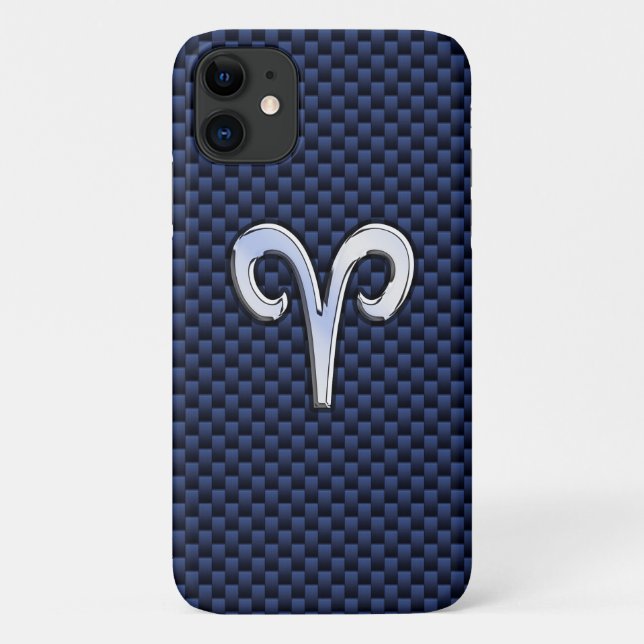 Aries Zodiac Sign on Navy Blue Carbon Fibre Print Case-Mate iPhone Case (Back)