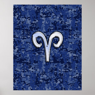 Aries Zodiac Sign on Navy Blue Digital Camo