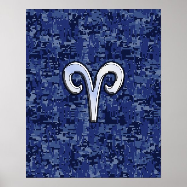 Aries Zodiac Sign on Navy Blue Digital Camo (Front)