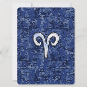 Aries Zodiac Sign on Navy Blue Digital Camo