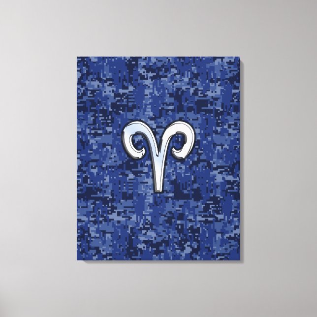Aries Zodiac Sign on Navy Blue Digital Camo (Front)