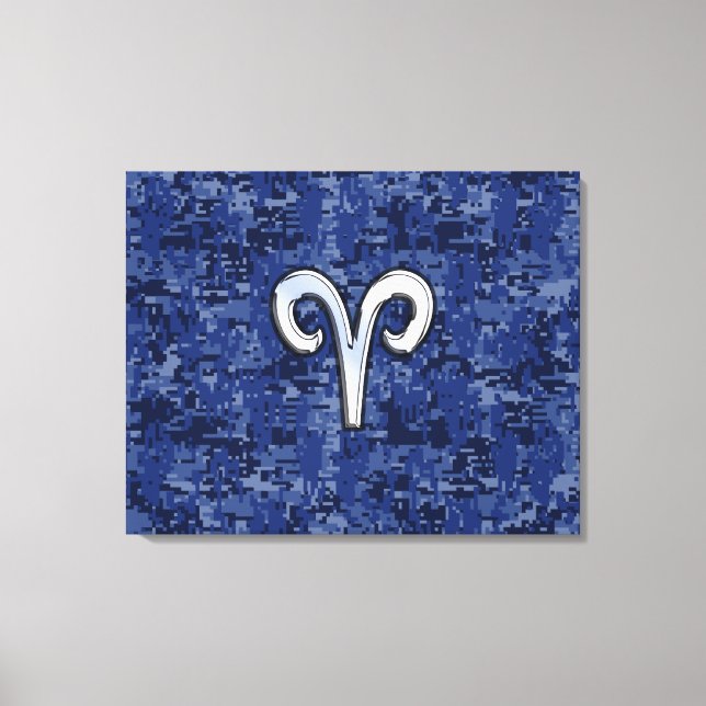Aries Zodiac Sign on Navy Blue Digital Camo (Front)