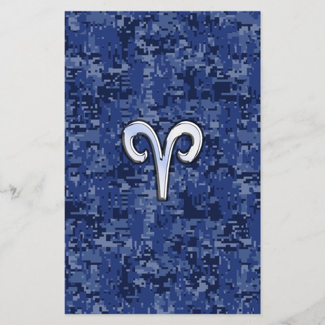 Aries Zodiac Sign on Navy Blue Digital Camo Flyer (Front)