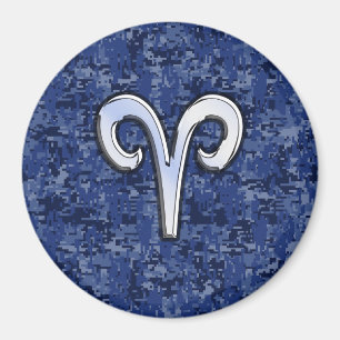 Aries Zodiac Sign on Navy Blue Digital Camo Magnet