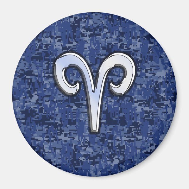 Aries Zodiac Sign on Navy Blue Digital Camo Magnet (Front)