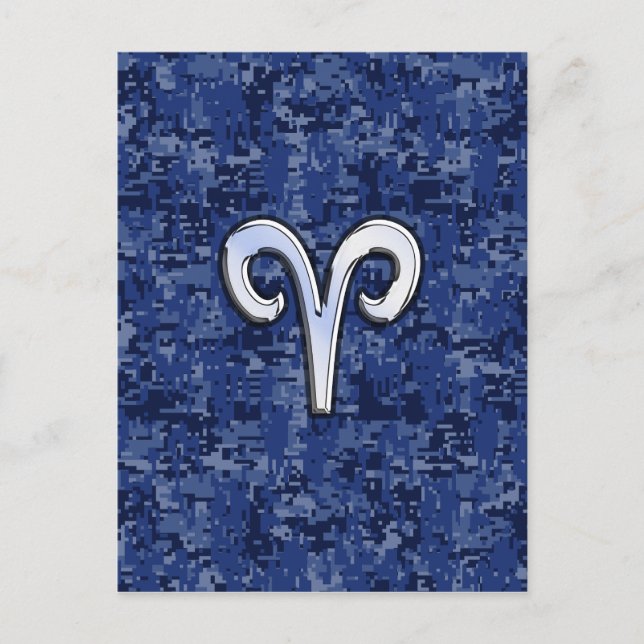 Aries Zodiac Sign on Navy Blue Digital Camo Postcard (Front)