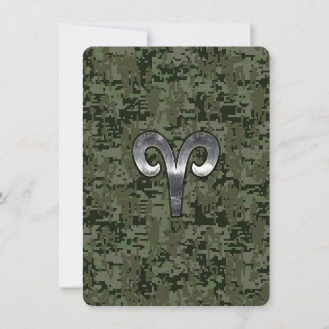 Aries Zodiac Sign on Woodland Green Digital Camo (Front)