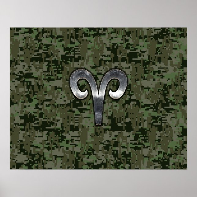 Aries Zodiac Sign on Woodland Green Digital Camo (Front)