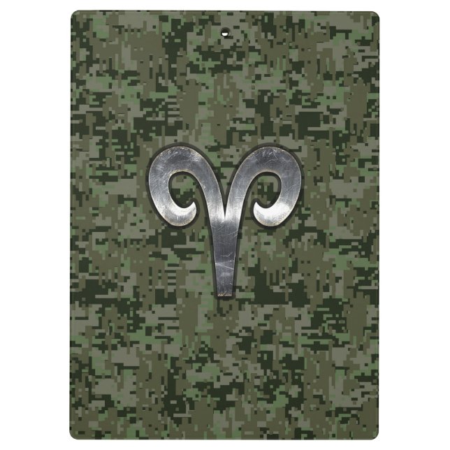 Aries Zodiac Sign on Woodland Green Digital Camo Clipboard (Back)