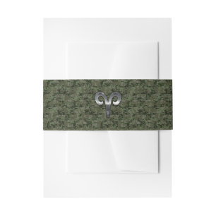 Aries Zodiac Sign on Woodland Green Digital Camo Invitation Belly Band
