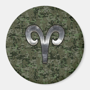 Aries Zodiac Sign on Woodland Green Digital Camo Magnet
