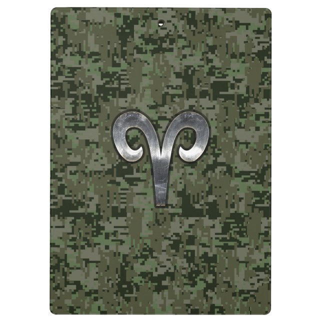 Aries Zodiac Sign on Woodland Style Digital Camo Clipboard (Back)
