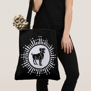 Aries Zodiac Sign Ram Cosmic Starburst Design Tote Bag