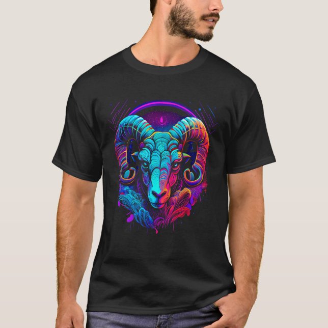 Aries Zodiac Sign Ram Graphic Astrology Cool Horos T-Shirt (Front)