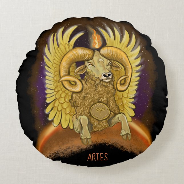 Aries Zodiac Sign Round Cushion (Front)