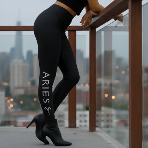 Aries Zodiac Sign Silver Black Astrology Birthday Leggings