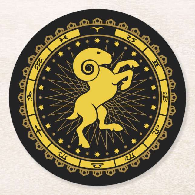 Aries - Zodiac Sign - Symbol - Horoscope Round Paper Coaster (Front)
