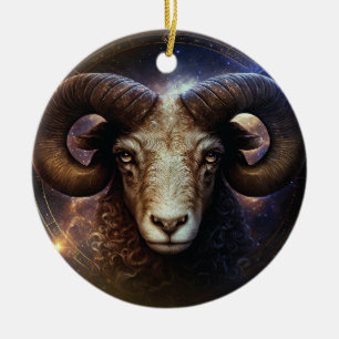 Aries Zodiac Sign Watercolor Design Ceramic Tree Decoration