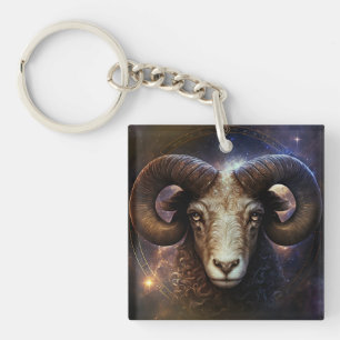 Aries Zodiac Sign Watercolor Design Key Ring