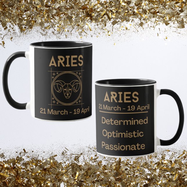 Aries Zodiac Sign with Symbol and Traits Mug (Aries Zodiac Coffee Mug with traits)