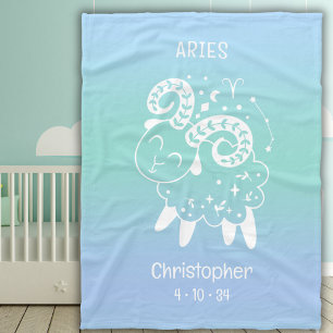 Aries Zodiac Star Name Birthdate Blue Baby Fleece Blanket