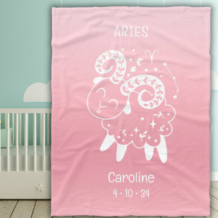 Aries Zodiac Star Name Birthdate Pink Baby Fleece Blanket