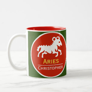 Aries Zodiac Star Sign with Owner's Name Two-Tone Coffee Mug