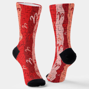 Aries Zodiac Stripes Broken Tiles Socks