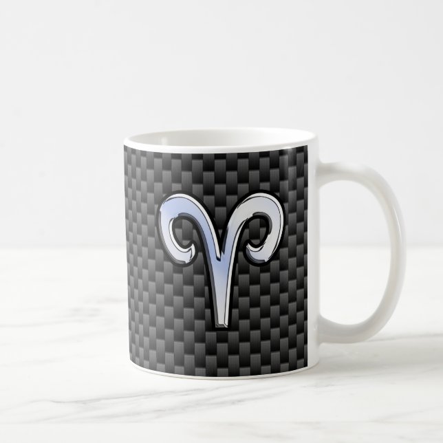 Aries Zodiac Symbol Black Carbon Fibre Decor Coffee Mug (Right)