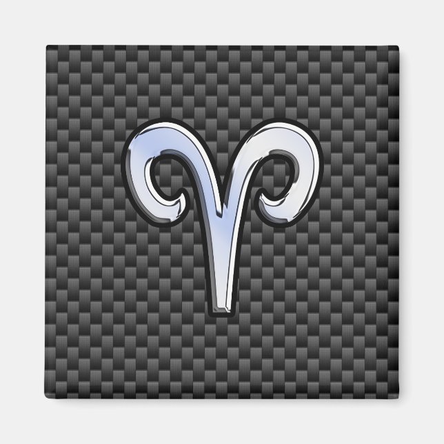Aries Zodiac Symbol Black Carbon Fibre Decor Magnet (Front)