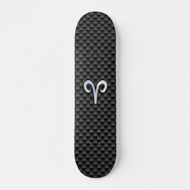 Aries Zodiac Symbol Black Carbon Fibre Decor Skateboard (Front)