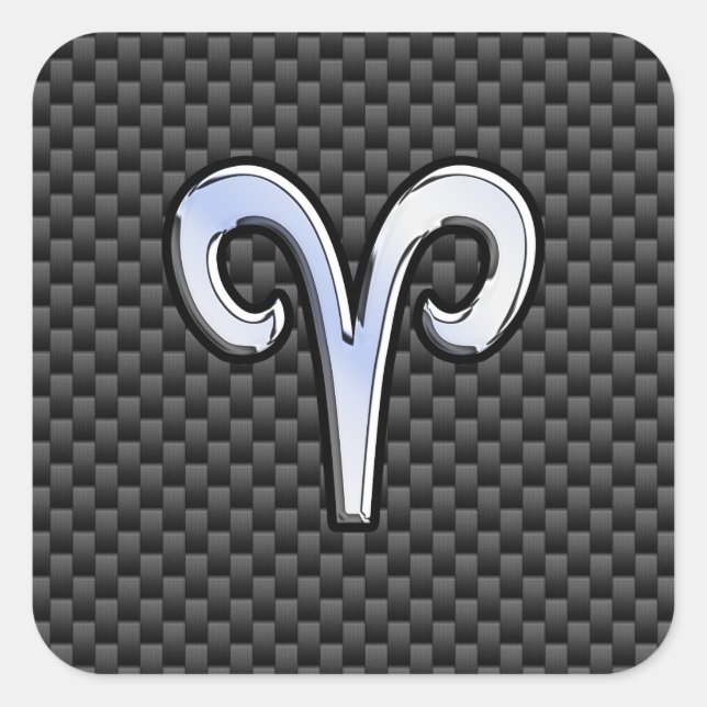 Aries Zodiac Symbol Black Carbon Fibre Decor Square Sticker (Front)