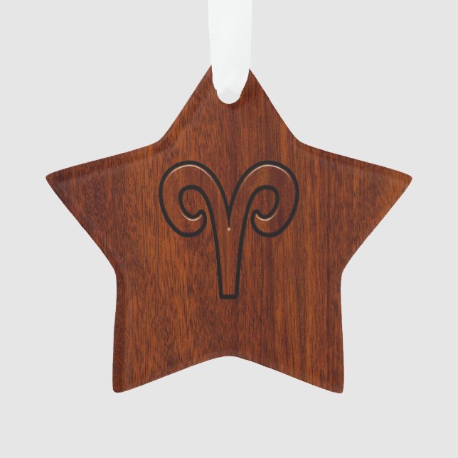 Aries Zodiac Symbol Brown Mahogany like print Ornament (Front)