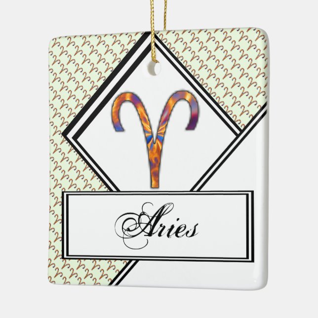 Aries Zodiac Symbol Element by Kenneth Yoncich Ceramic Tree Decoration (Left)