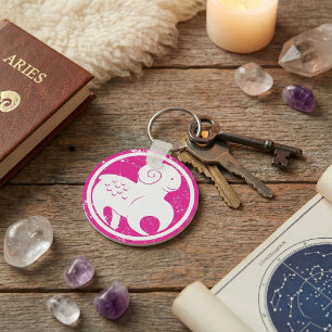 Aries Zodiac Symbol Grunge Pink Ram Astrology Key Ring