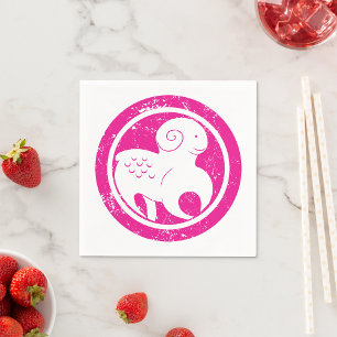 Aries Zodiac Symbol Grunge Pink Ram Astrology Napkin