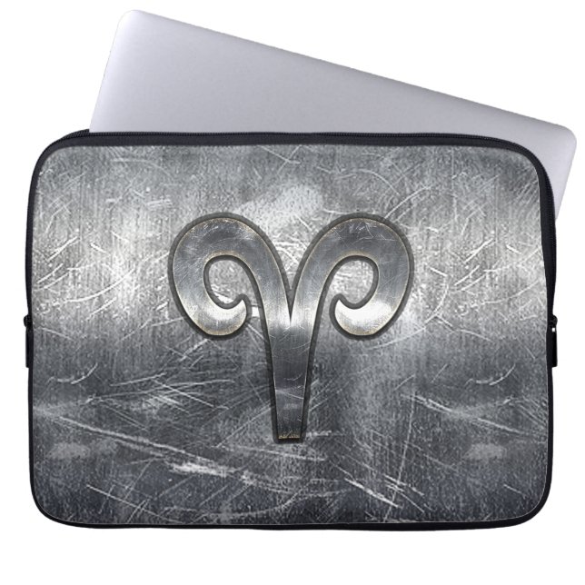 Aries Zodiac Symbol in Grunge Distressed Style Laptop Sleeve (Front)