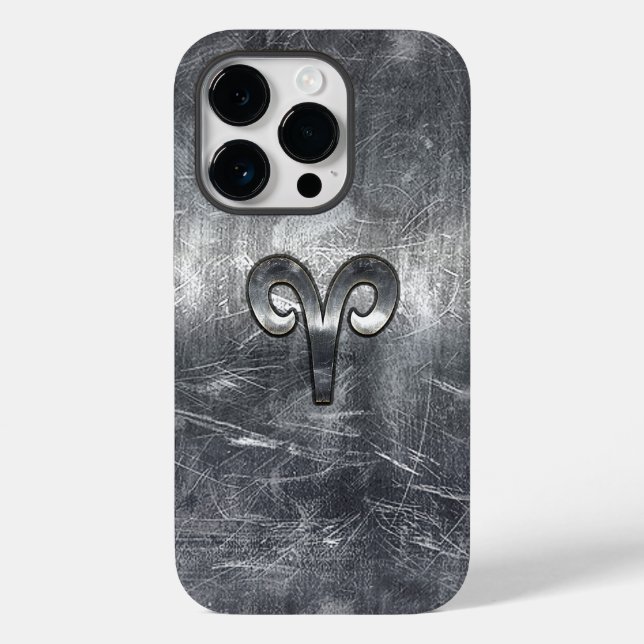 Aries Zodiac Symbol in Silver Distressed Style Case-Mate iPhone Case (Back)