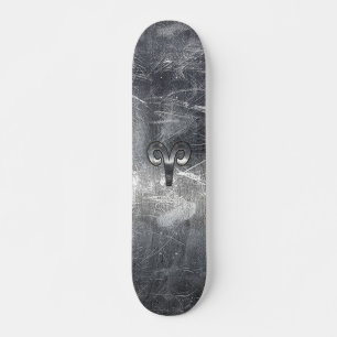 Aries Zodiac Symbol in Silver Distressed Style Skateboard