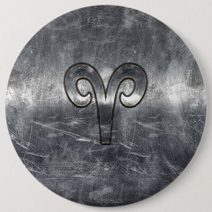 Aries Zodiac Symbol in Silver Steel Style 6 Cm Round Badge