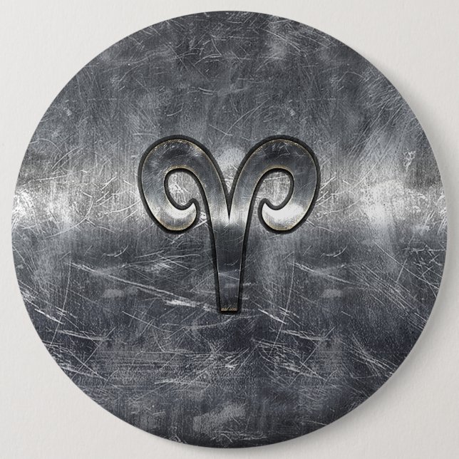 Aries Zodiac Symbol in Silver Steel Style 6 Cm Round Badge (Front)