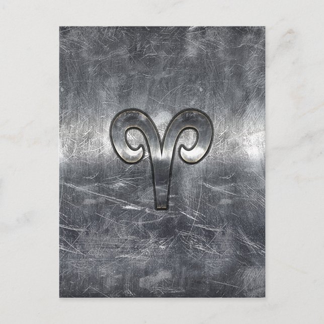 Aries Zodiac Symbol in Silver Steel Style Postcard (Front)