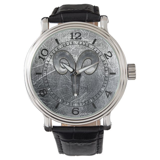 Aries Zodiac Symbol Industrial Style Dial Watch (Front)