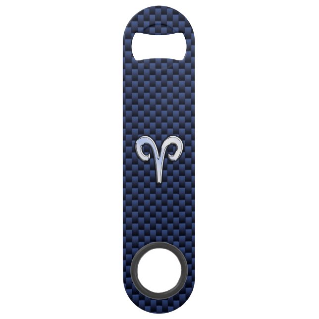 Aries Zodiac Symbol Navy Blue Carbon Fibre Style (Front)