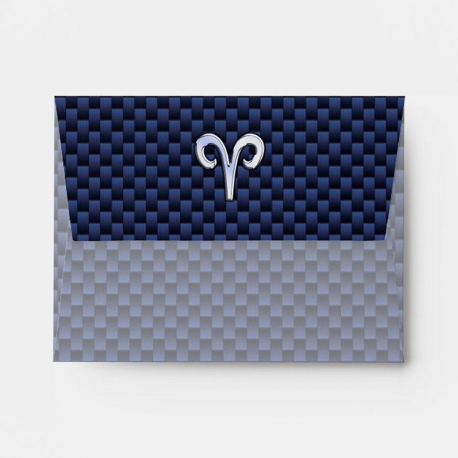 Aries Zodiac Symbol Navy Blue Carbon Fibre Style Envelopes (Back (Top Flap))
