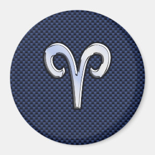 Aries Zodiac Symbol Navy Blue Carbon Fibre Style Magnet